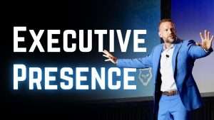 Sean Barnes speaking on stage about executive presence for senior leaders